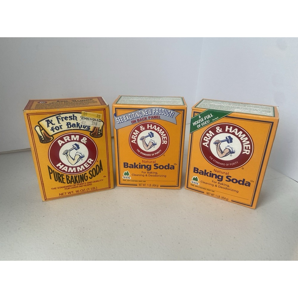 Vintage 1980s And 90s Arm & Hammer One Pound Baking Soda Full Sealed LOT OF 3